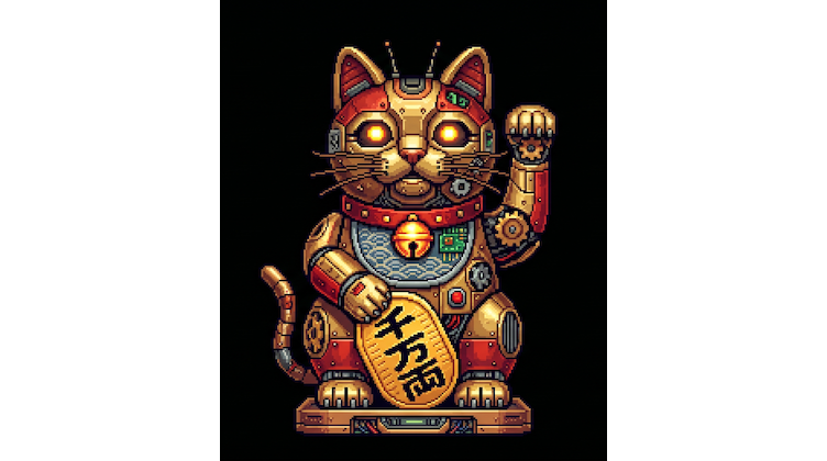 Lucky Cat Corp Emblem - Mechanized Pixel Art Lucky Cat